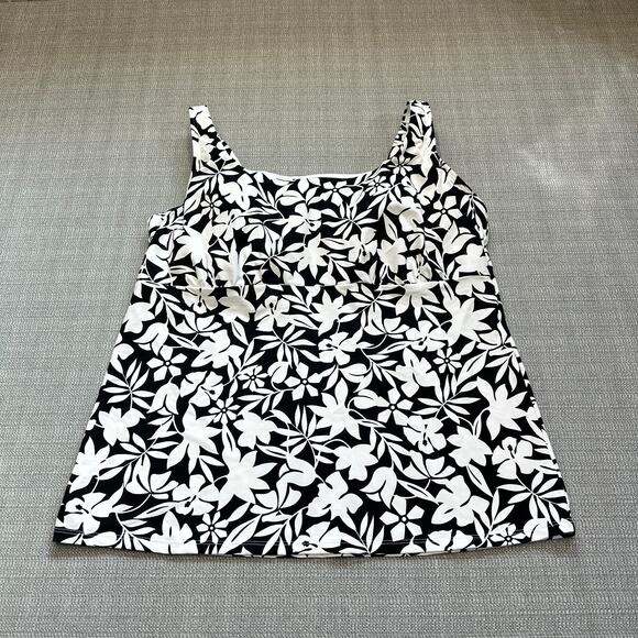 Lands End Tankini Top Womens 18D Black White Floral Square Neck Swimsuit New - Picture 1 of 10